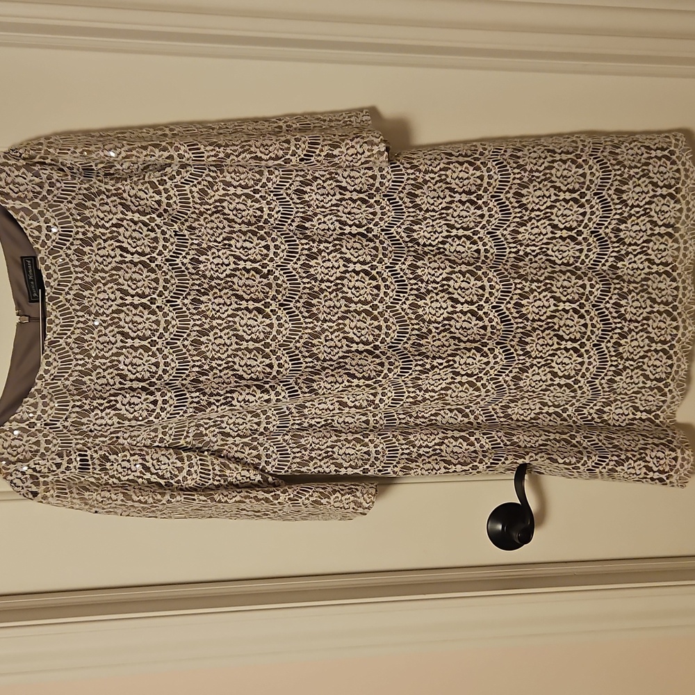 Taupe Lacey Dress| Jessica Howard| W Sz. 14 |Bridal, Winter Formal, Fairycore - Picture 2 of 13